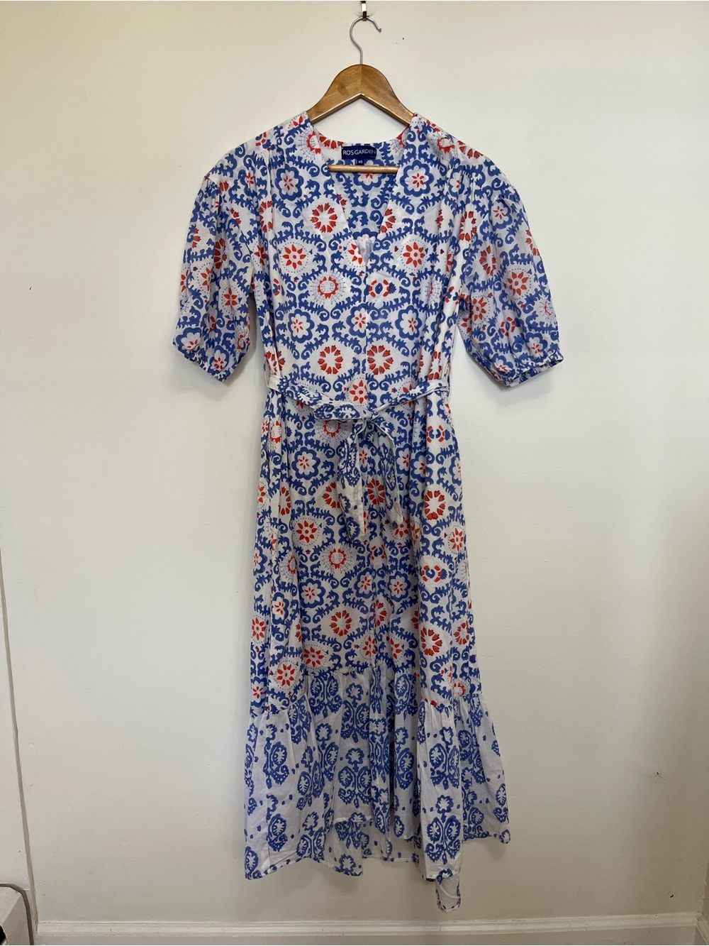 Ro’s Garden Blue & Peach Maxi Dress Pattern Size XS